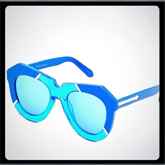*NWT* Karen Walker Oversize Mirrored Sunglasses - Bright Blue Acetate + Case etc - Picture 3 of 10